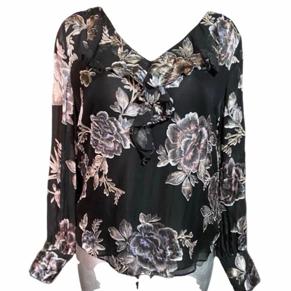 White House Black Market Silk-Blend Floral Burnout Blouse - Sz Med - Picture 10 of 14